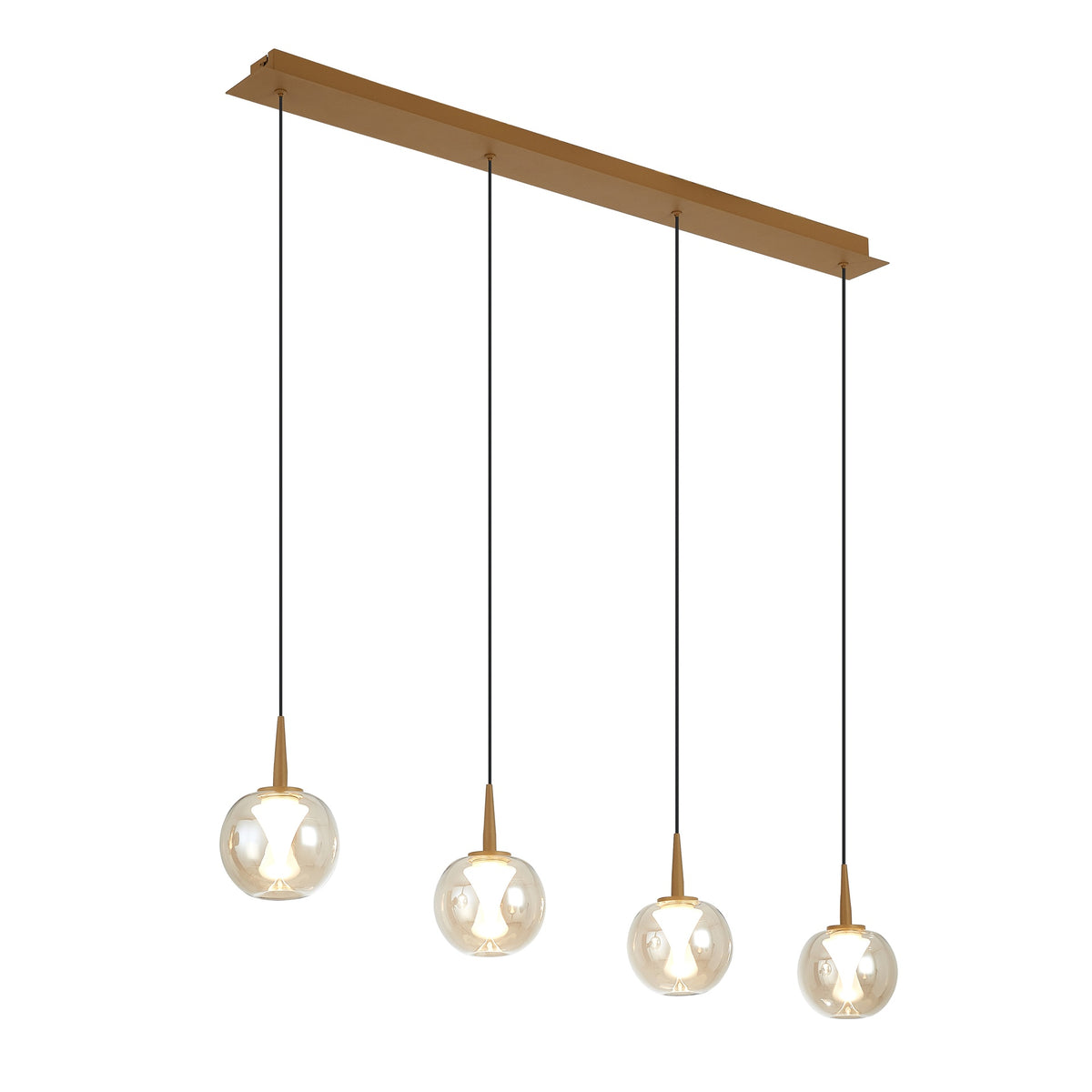 Suspension LED Andromeda 14 lumières dorée, verre