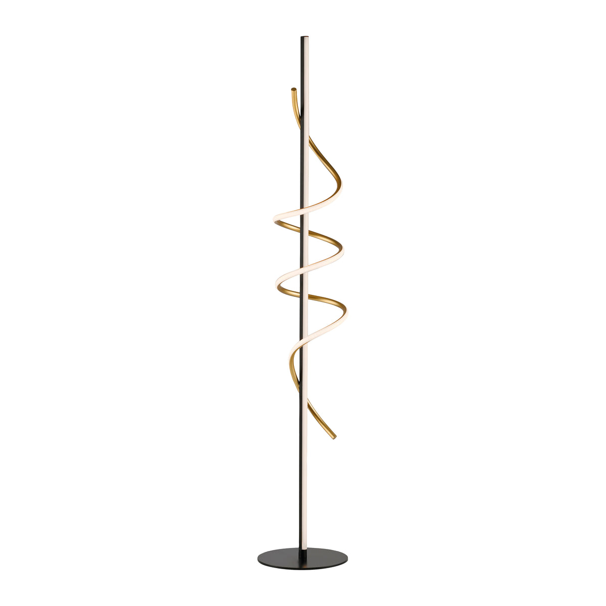 Vue de face sur fond blanc du lampadaire à spirale dorée