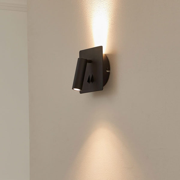 Applique murale LED Magya en aluminium, noir mat, 2 lumières, hauteur 14 cm