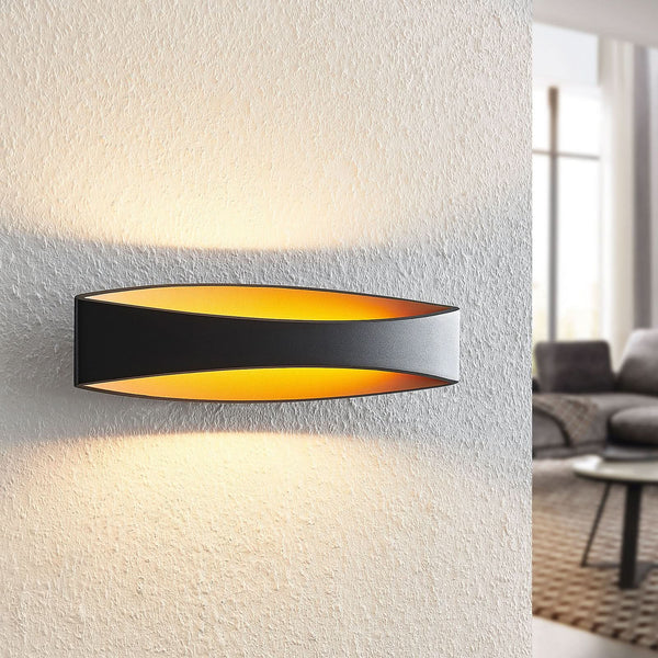 Applique murale LED Jelle en aluminium, noir et doré, hauteur 10 cm