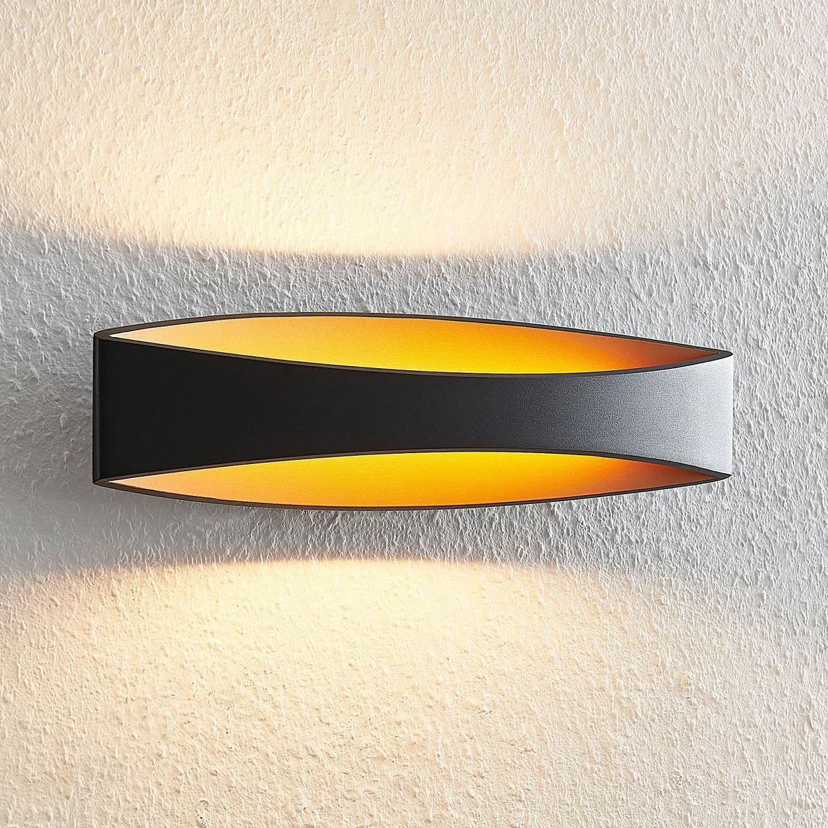 Applique murale LED Jelle en aluminium, noir et doré, hauteur 10 cm