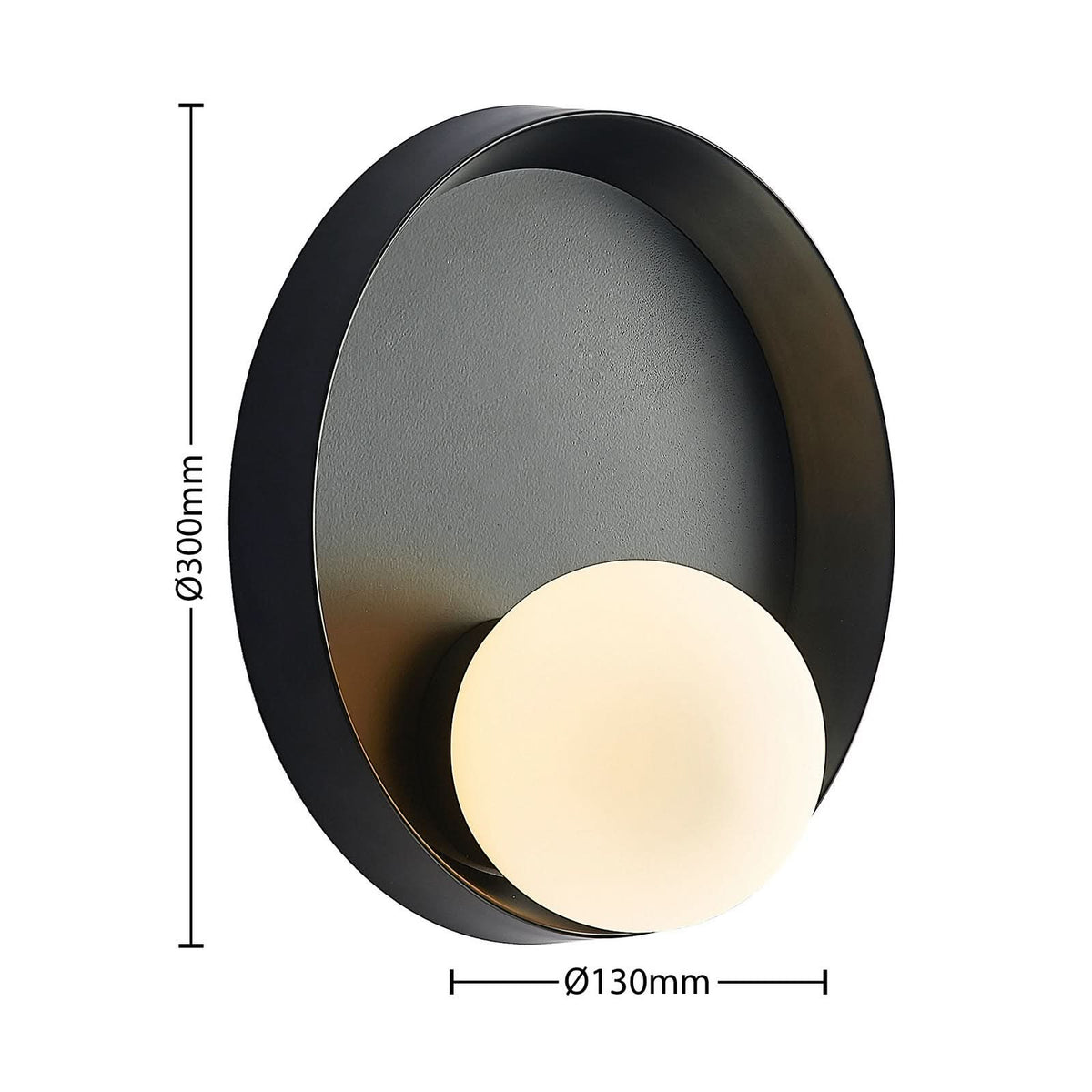 Applique murale Andelina en verre, noir mat et blanc, Ø 30 cm
