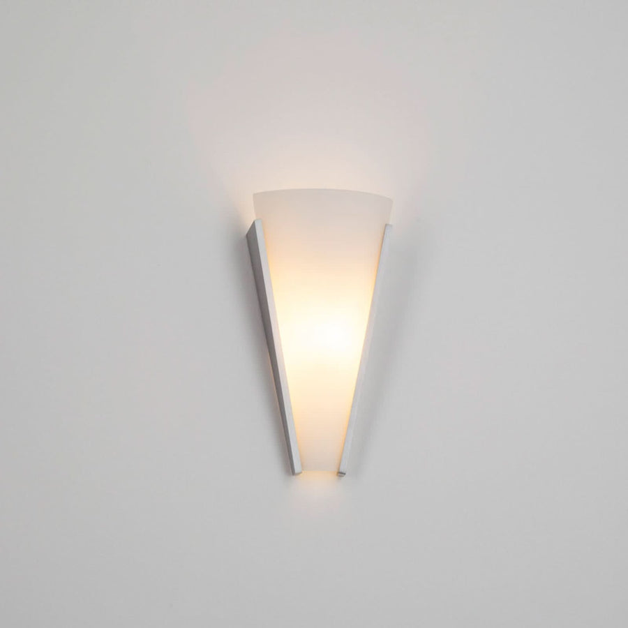 Applique murale en verre, blanc satiné et aluminium brossé, hauteur 31 cm