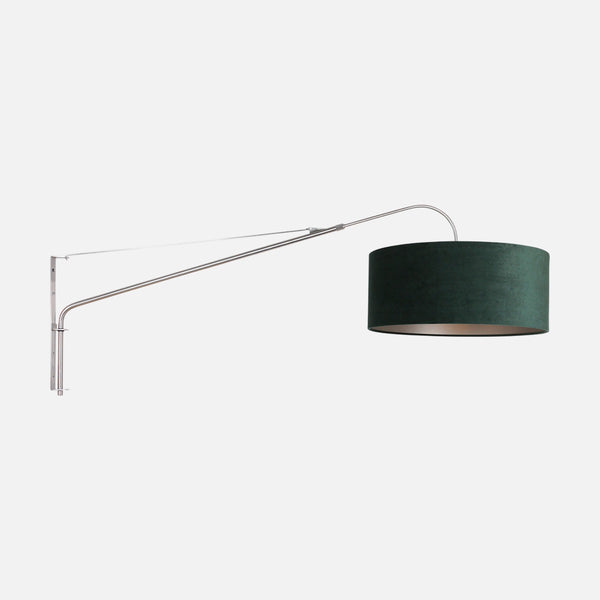 Wandleuchte, Lampenschirm aus grünem Samt, großer Ausleger aus Stahl Ø 50 cm | Verel