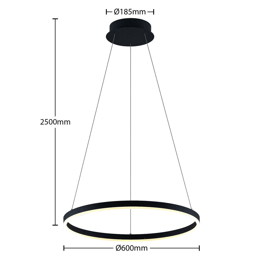 Schéma coté indiquant hauteur 2500 mm, rosace Ø185 mm et anneau Ø600 mm