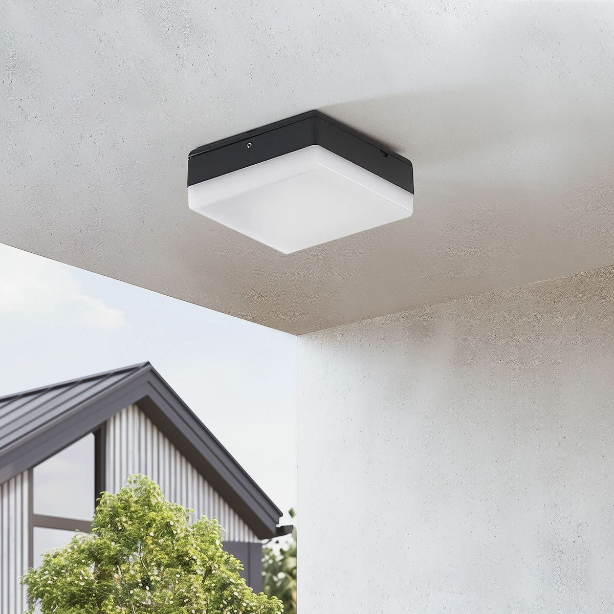 Plafonnier d'extérieur LED Thilo en aluminium, anthracite et blanc, hauteur 6,2 cm, IP54