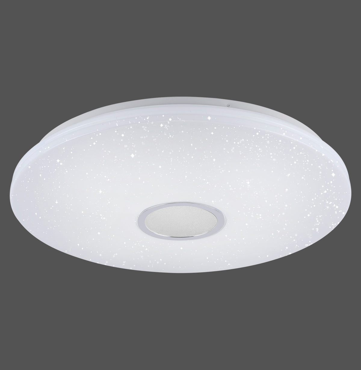 Plafonnier blanc ovale vu de face sur fond gris anthracite