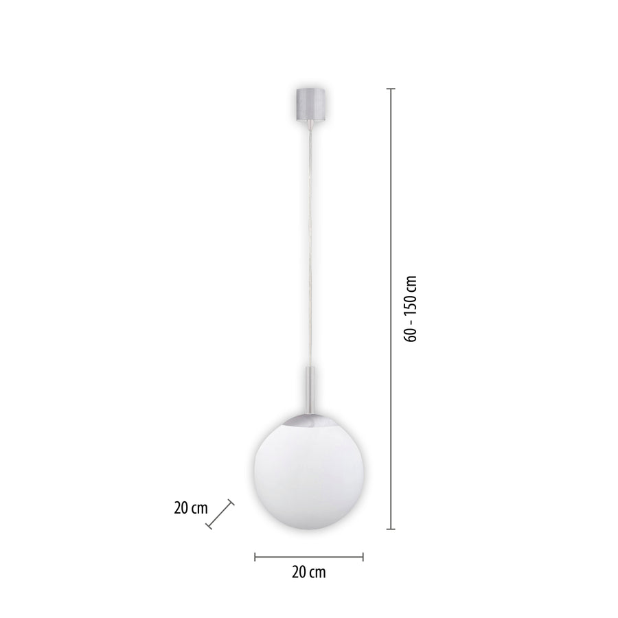 Suspension Lolasmart-Bolo argentée, verre, L 20 cm