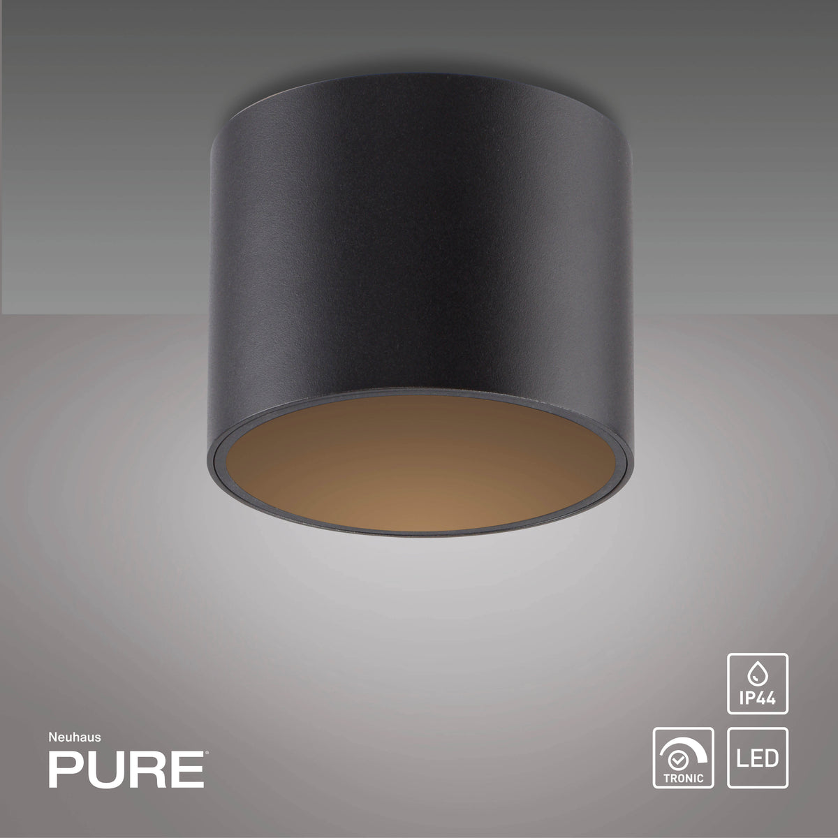 Vue de face avec pictogrammes IP44, LED et technologie TRONIC.