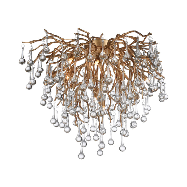 Plafonnier Icicle 9 lumières laiton vieilli, verre