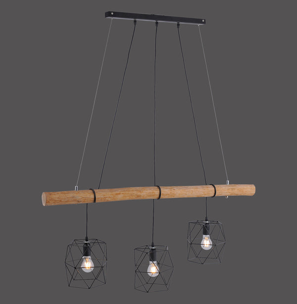 Suspension Edgar 3 lumières noire et bois