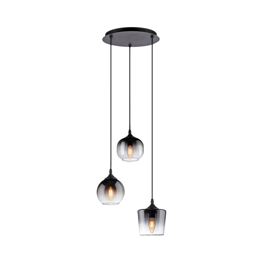 Suspension Zea 3 lumières noire, verre