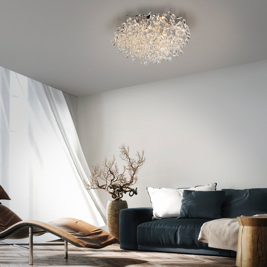 Plafonnier Ricicle 10 lumières chromé, cristal