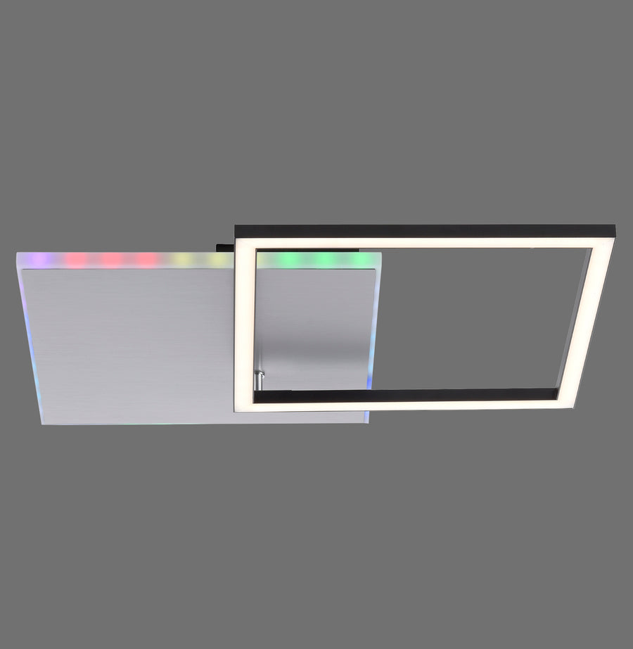 Plafonnier rectangulaire noir à double cadre imbriqué, vue de face sur fond gris