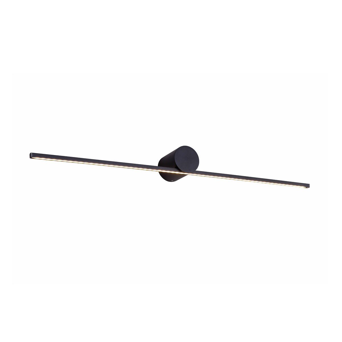Applique murale noire vue de trois quarts, long bandeau lumineux LED horizontal