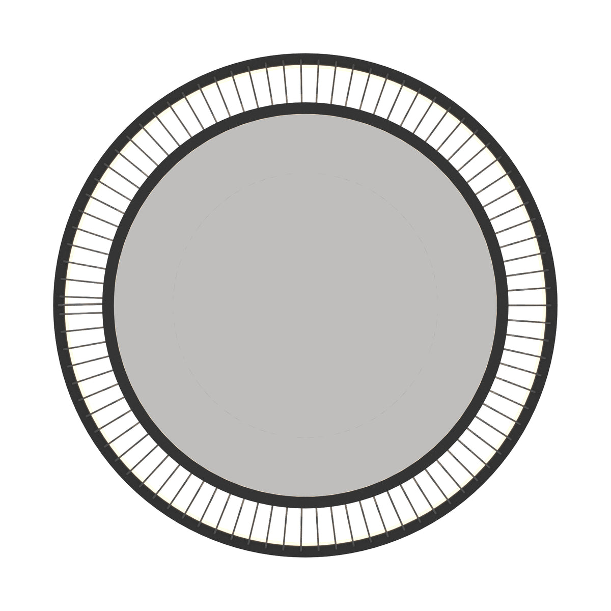 Vue de dessous montrant la couronne de tiges noires autour du diffuseur central