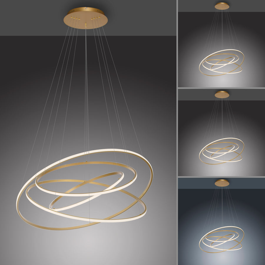 Collage montrant la suspension sous plusieurs angles et réglages de luminosité.