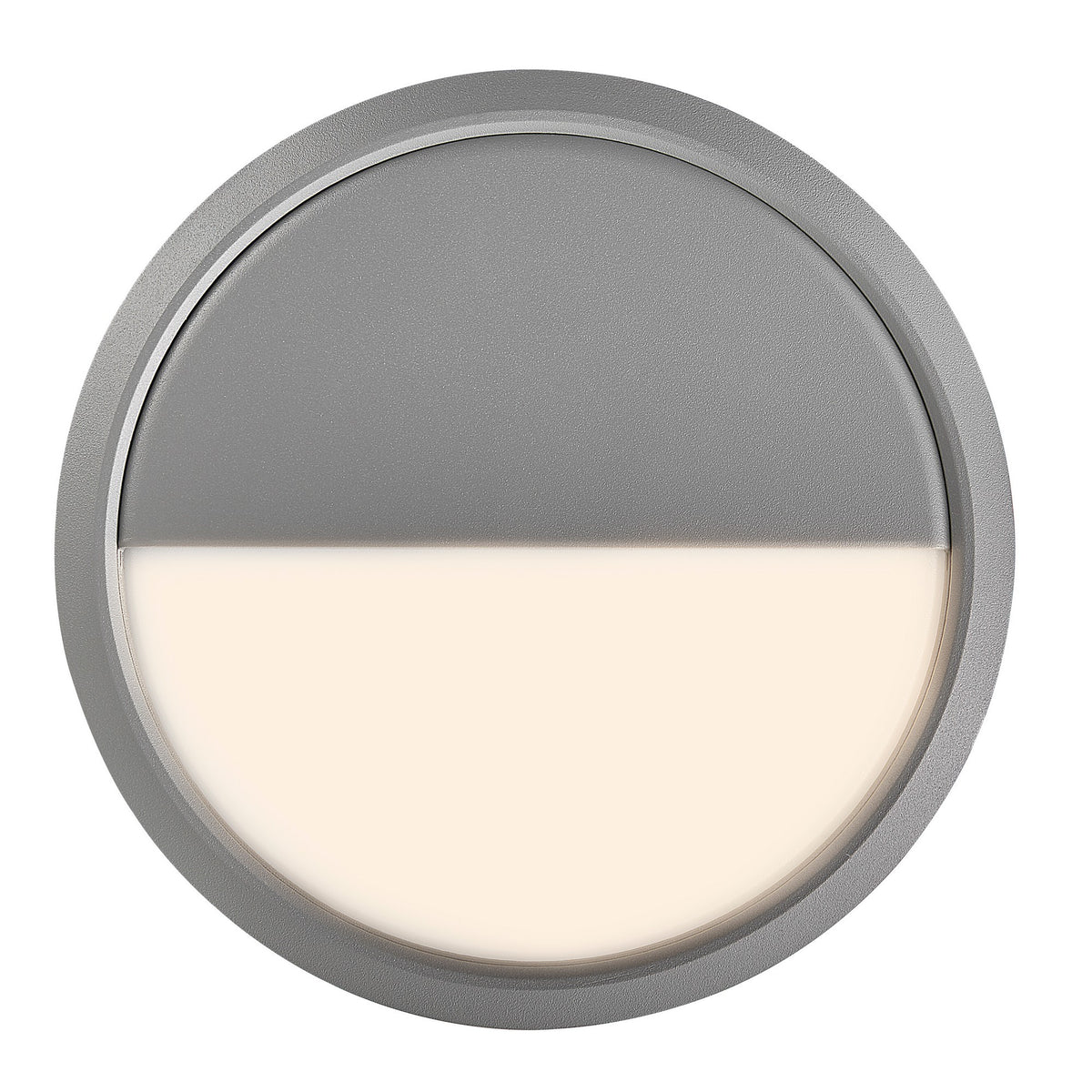 Face avant du plafonnier rond gris avec moitié supérieure opaque et moitié inférieure éclairée