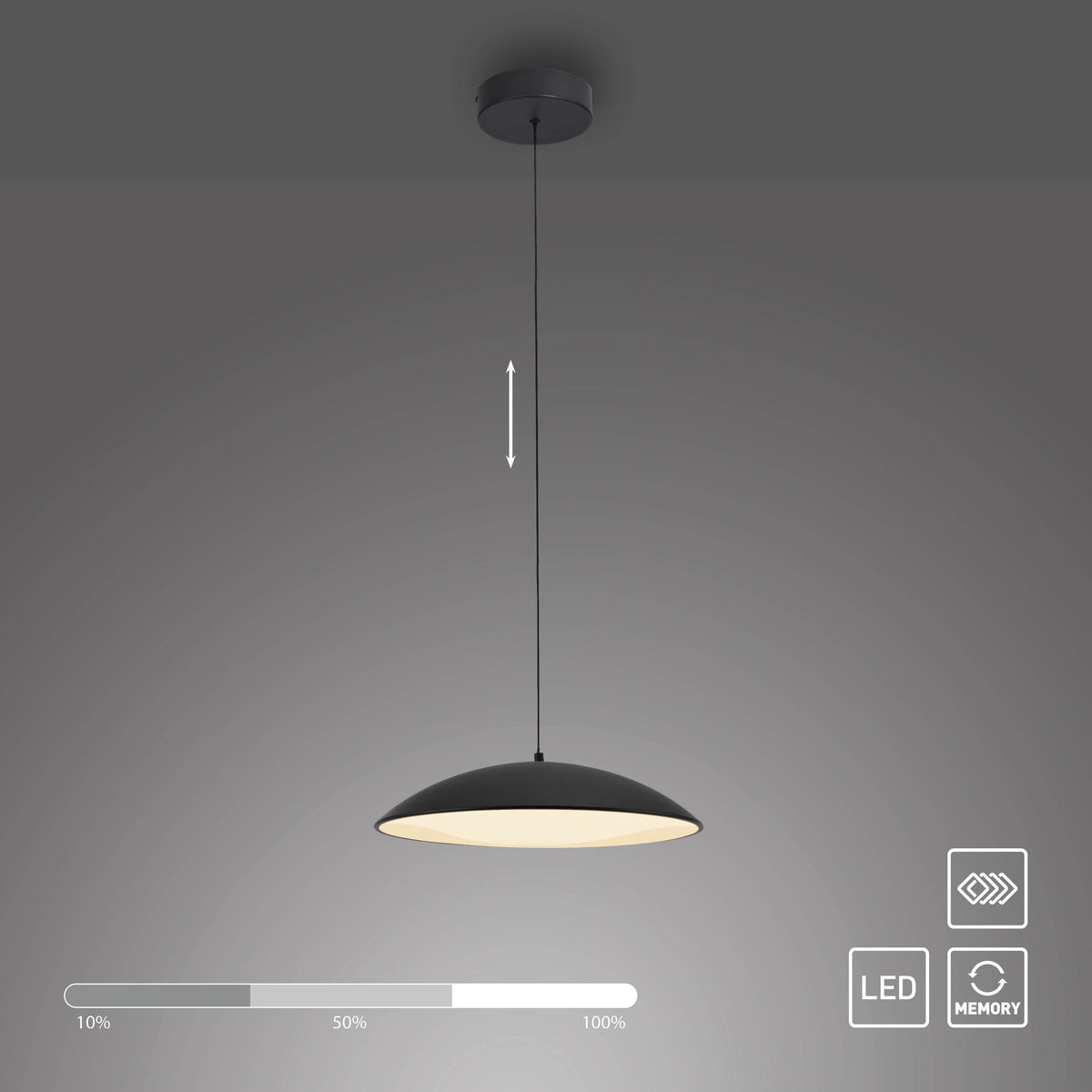 Suspension Lente noire, L 40 cm