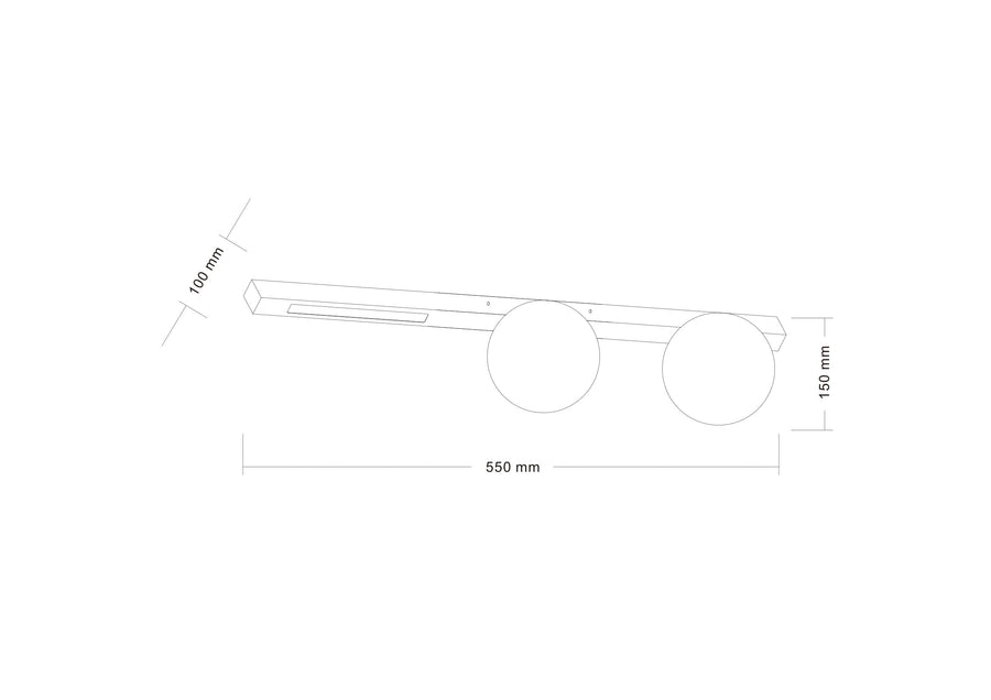 Schéma de dimensions du plafonnier avec cotes 550 mm, 150 mm et 100 mm