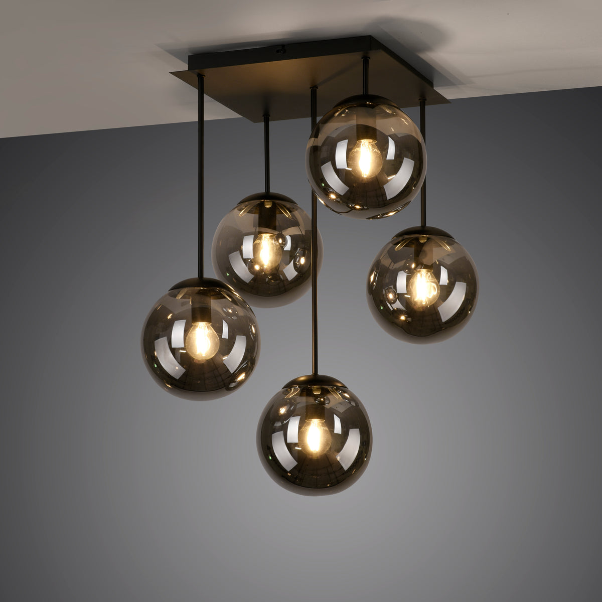 Plafonnier Big Widow 5 lumières noir, verre