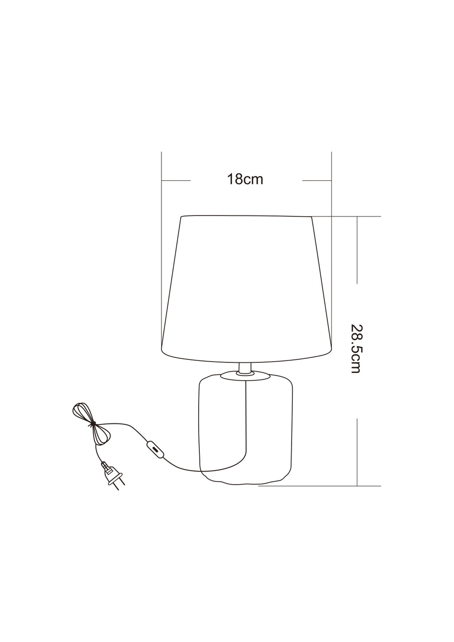 Schéma coté de la lampe avec largeur 18 cm et hauteur 28,5 cm.