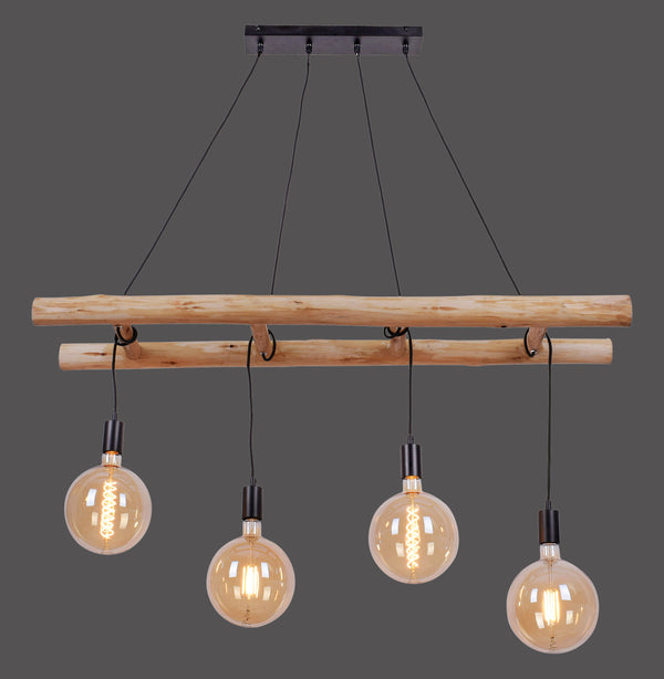 Suspension Edgar 4 lumières noire et bois
