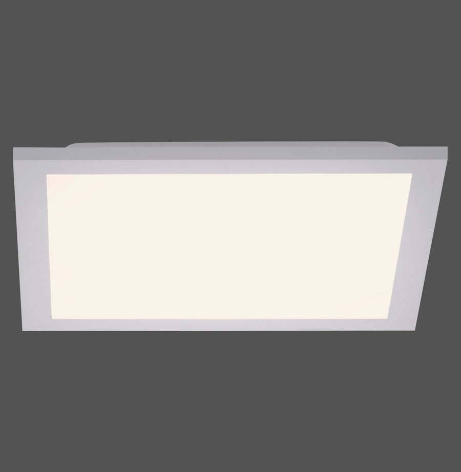 Vue de face du plafonnier rectangulaire blanc sur fond gris foncé