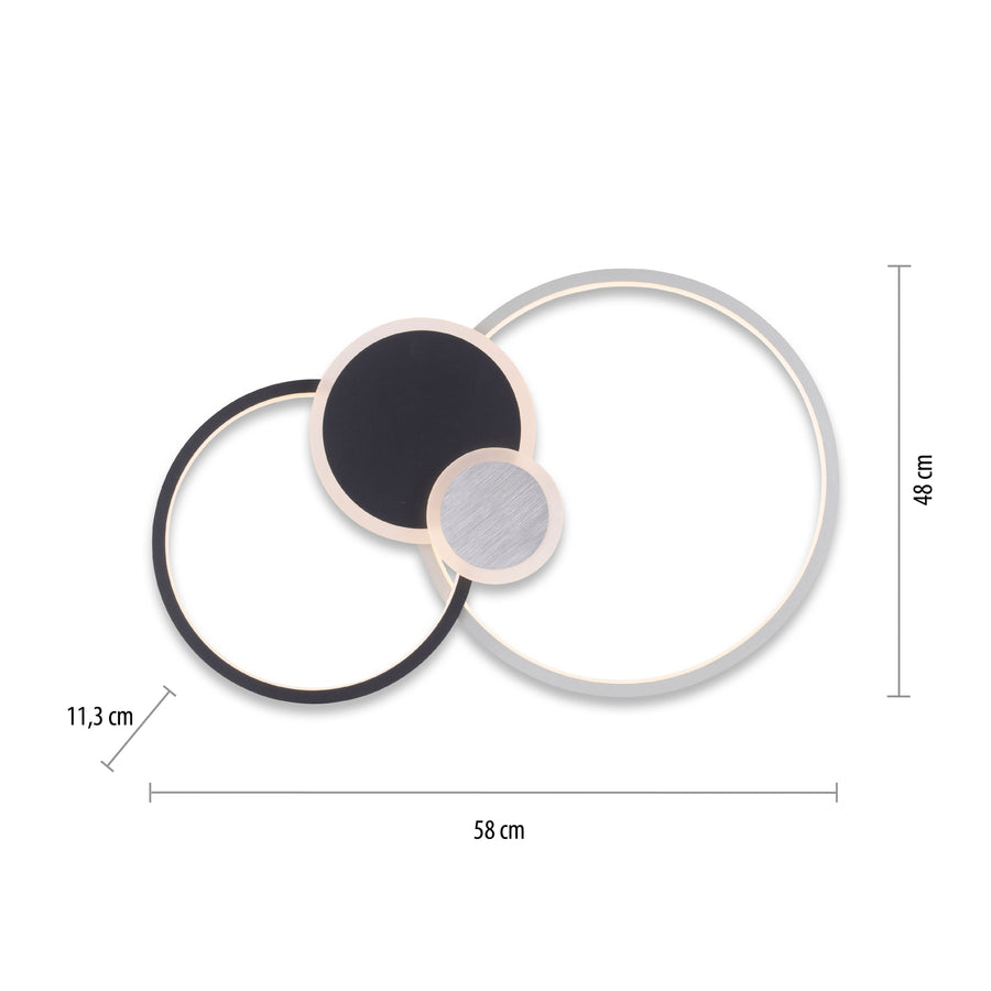 Plafonnier Papilon noir et aluminium, L 48 cm