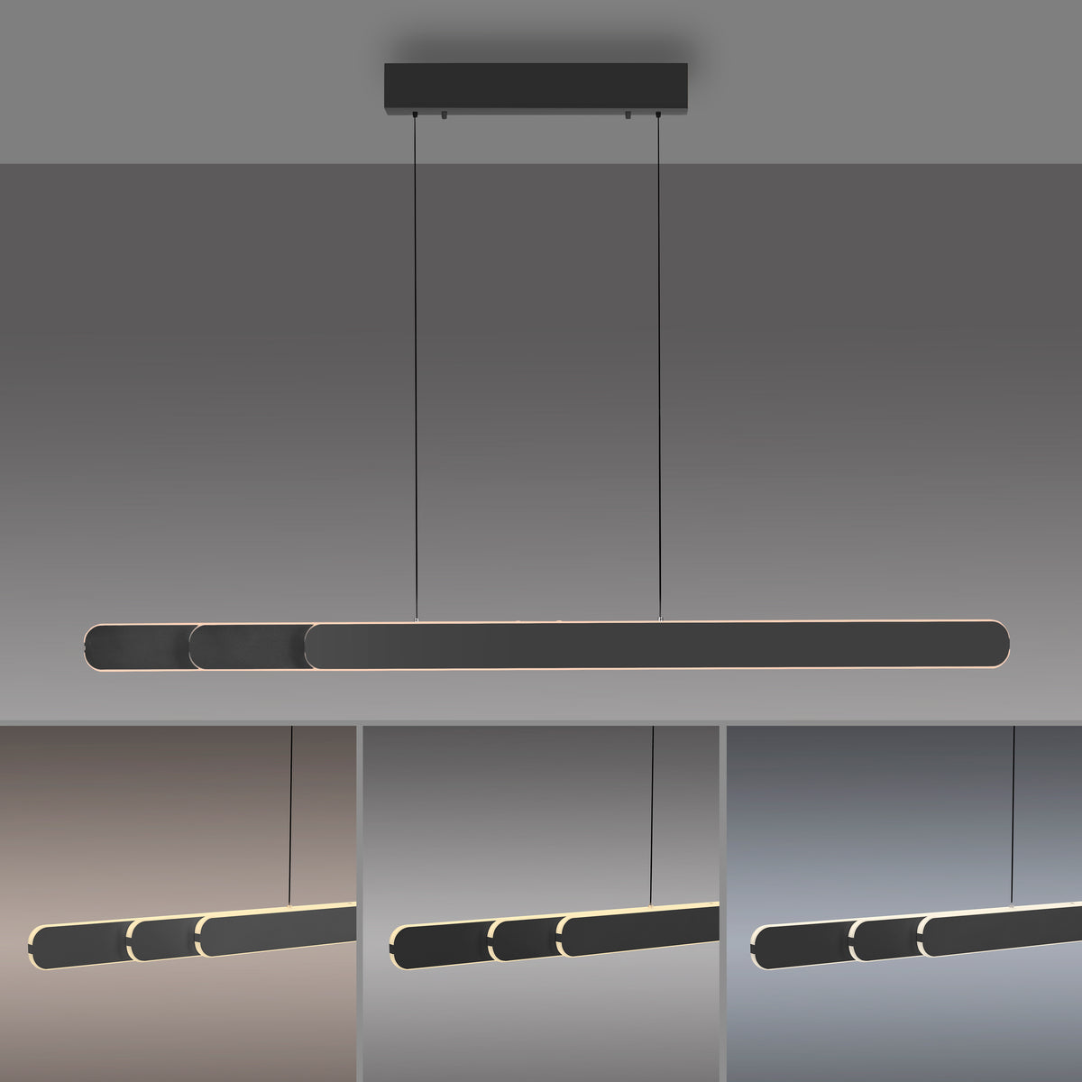Trois panneaux montrant les températures de couleur chaude, neutre et froide du luminaire