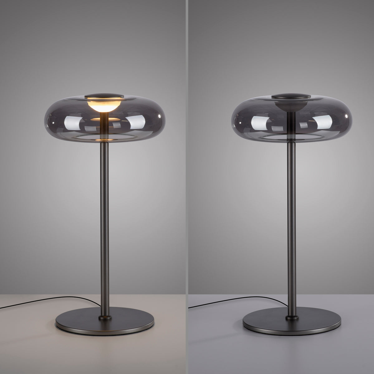 Comparatif côte à côte de la lampe allumée puis éteinte