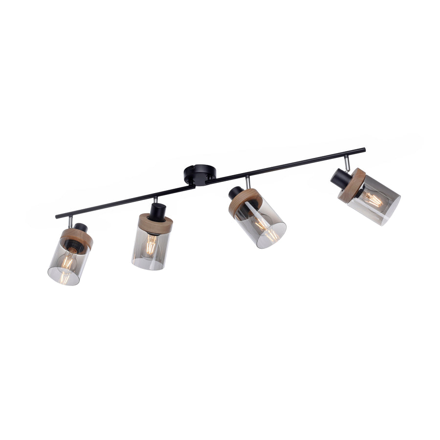 Plafonnier Pasqual 4 lumières noir et bois