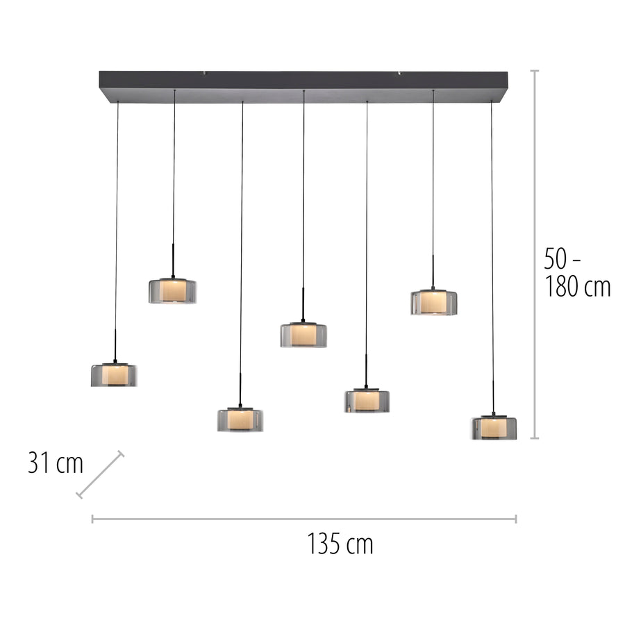 Suspension Rika noire et fumée, P 135 cm