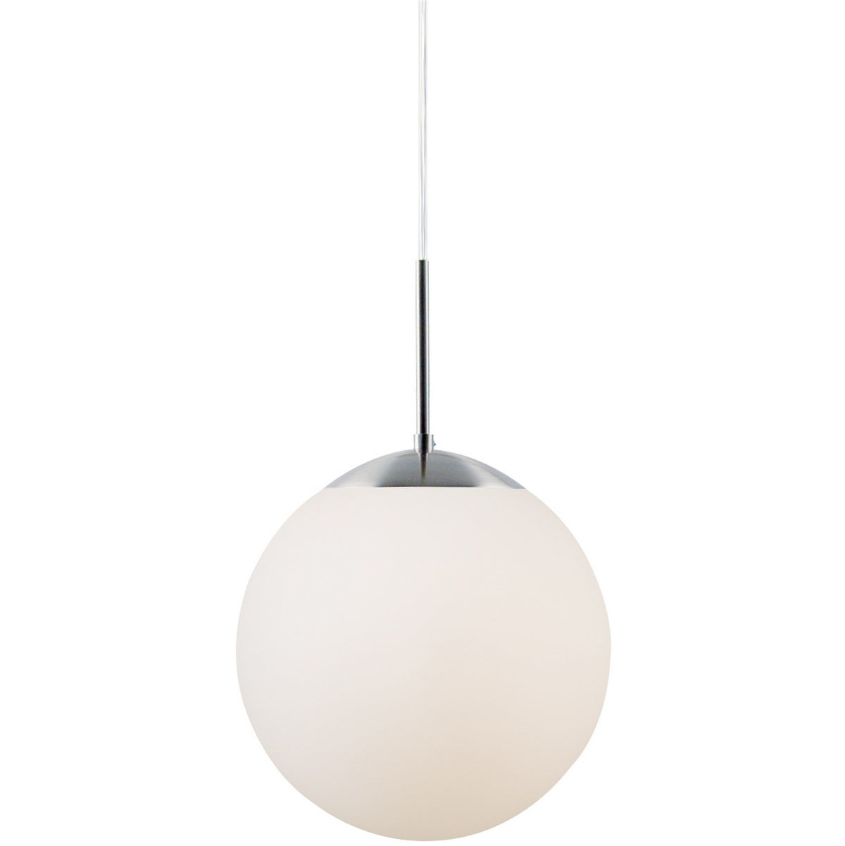 Suspension sphérique en verre opale blanc, vue de face sur fond neutre
