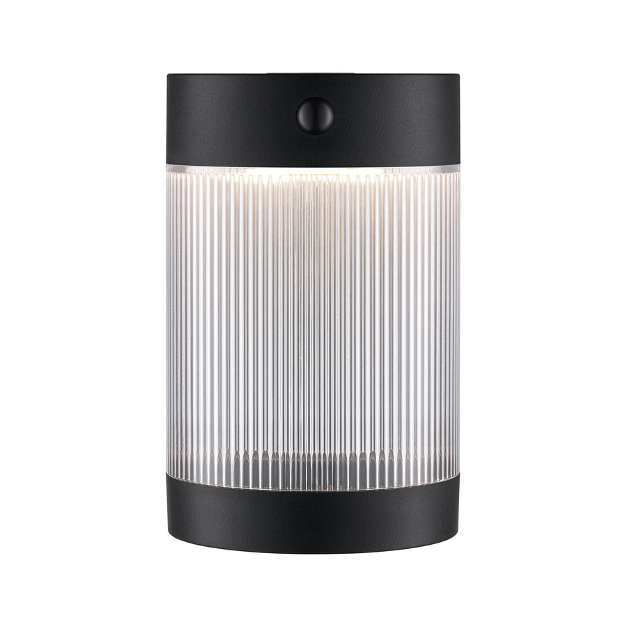 Face avant de l'applique cylindrique noire avec verre strié éclairé