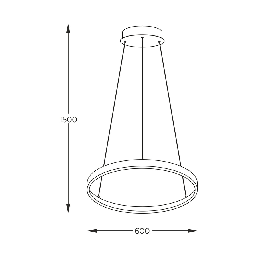 Schéma coté du luminaire avec hauteur 1500 mm et diamètre 600 mm