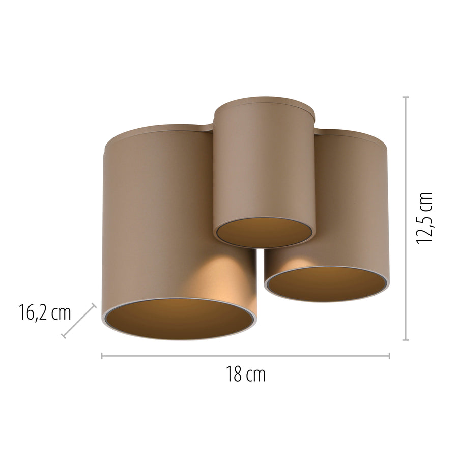 Schéma coté du plafonnier avec 18 cm de large, 12,5 cm de haut et 16,2 cm.
