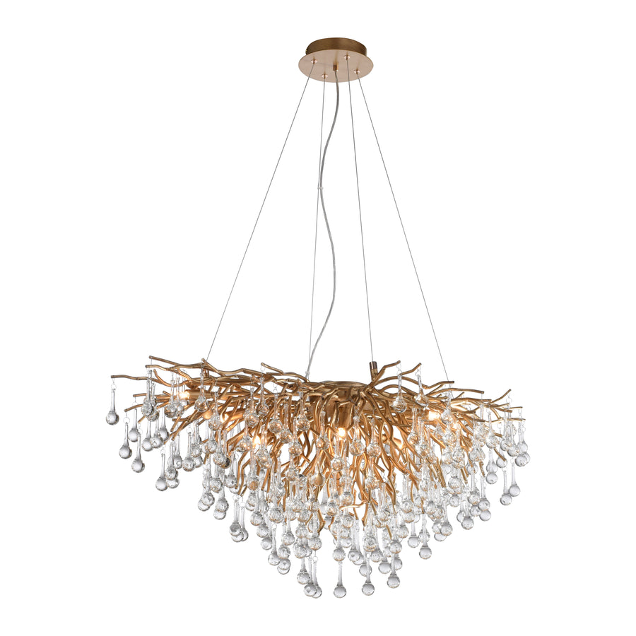 Suspension Icicle 10 lumières laiton vieilli, verre