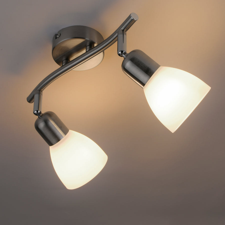 Plafonnier Karo 2 lumières acier, verre