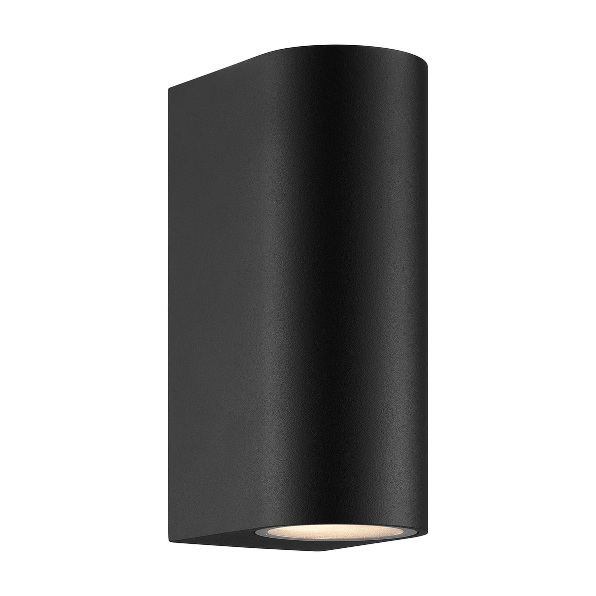 Applique extérieure noire vue de face, lumière allumée vers le bas