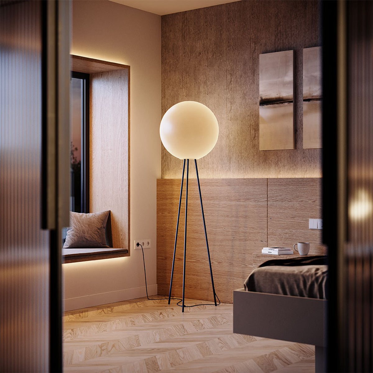 Lampadaire trépied Orb Tripod globe en verre, H 160 cm