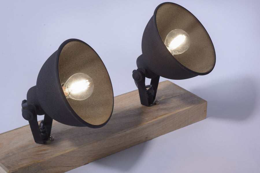 Plafonnier Samia 2 lumières noir et bois
