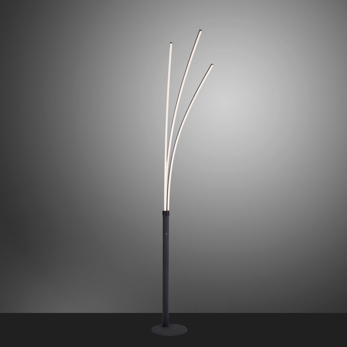 Lampadaire allumé en studio, halo lumineux diffus sur fond dégradé