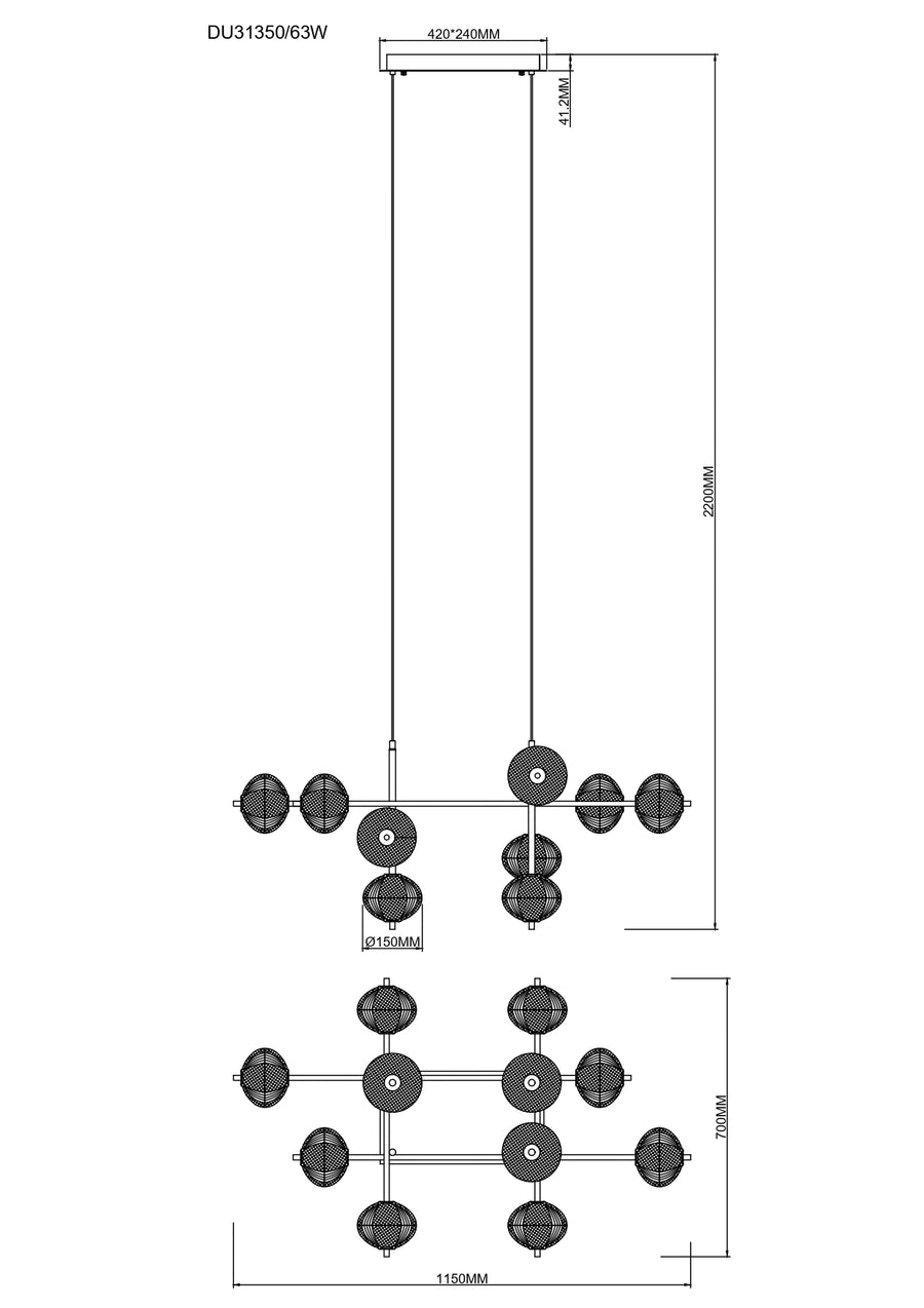 Suspension Galatea dorée, P 115 cm