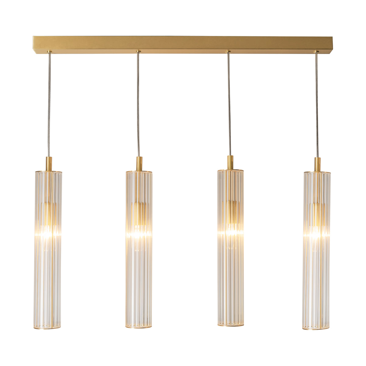 Suspension Aria 4 lumières laiton brossé, verre