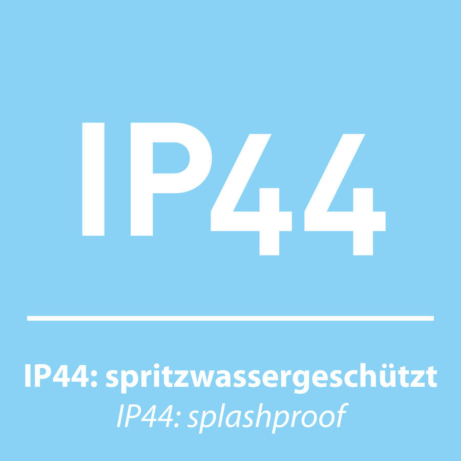 Encadré bleu IP44 avec mention résistant aux projections d'eau