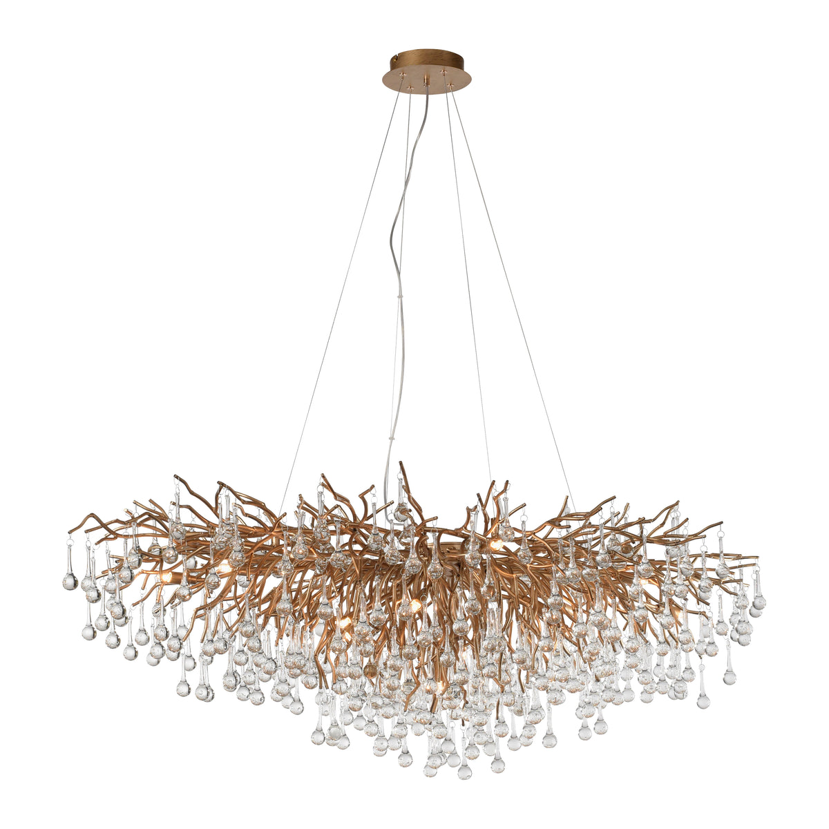 Suspension Icicle 15 lumières laiton vieilli, verre