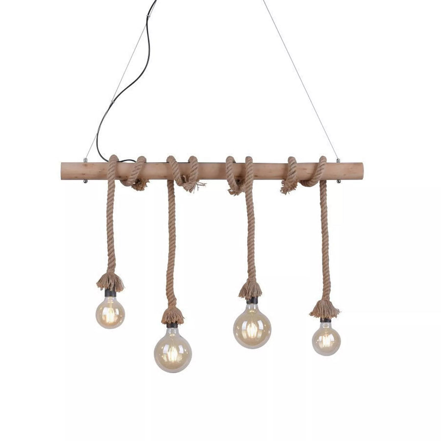 Suspension Rope 4 lumières marron, bois