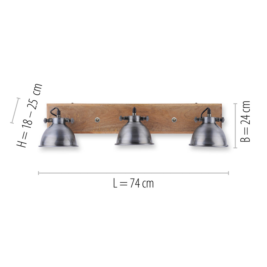 Plafonnier Samia 3 lumières acier et bois