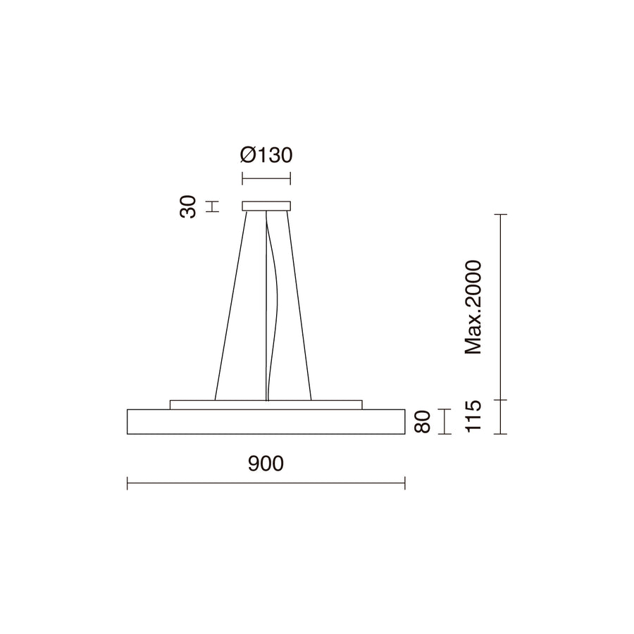 Schéma de dimensions du grand modèle : diamètre 900 mm et hauteur réglable